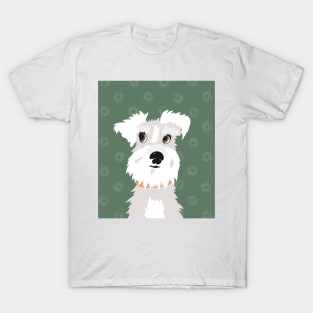 White Miniature Schnauzer Dog with Green Daisies T-Shirt